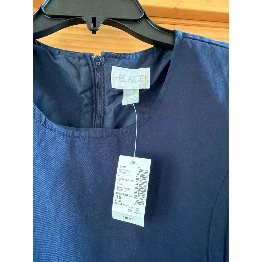 The Childrens Place Girls Navy Blue Pleated School Uniform Jumper Dress Bow 18
